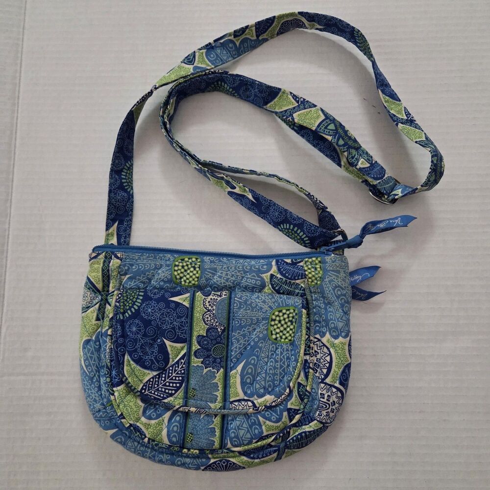 Vera Bradley Purse Lizzy Doodle Daisy Shoulder Bag Cross Body Floral Blue